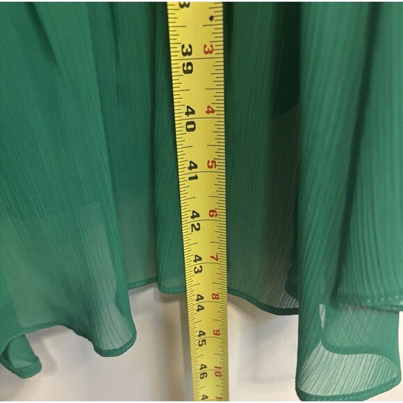 CALVIN KLEIN Kelly Green Ruffle Wrap Dress Women 4 Flutter Sleeve Midi Chiffon - Picture 15 of 16